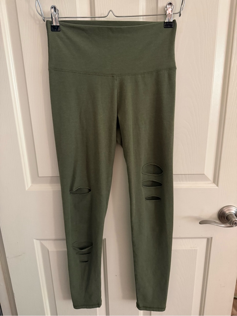 aerie Olive Green Distressed High-Waist Leggings